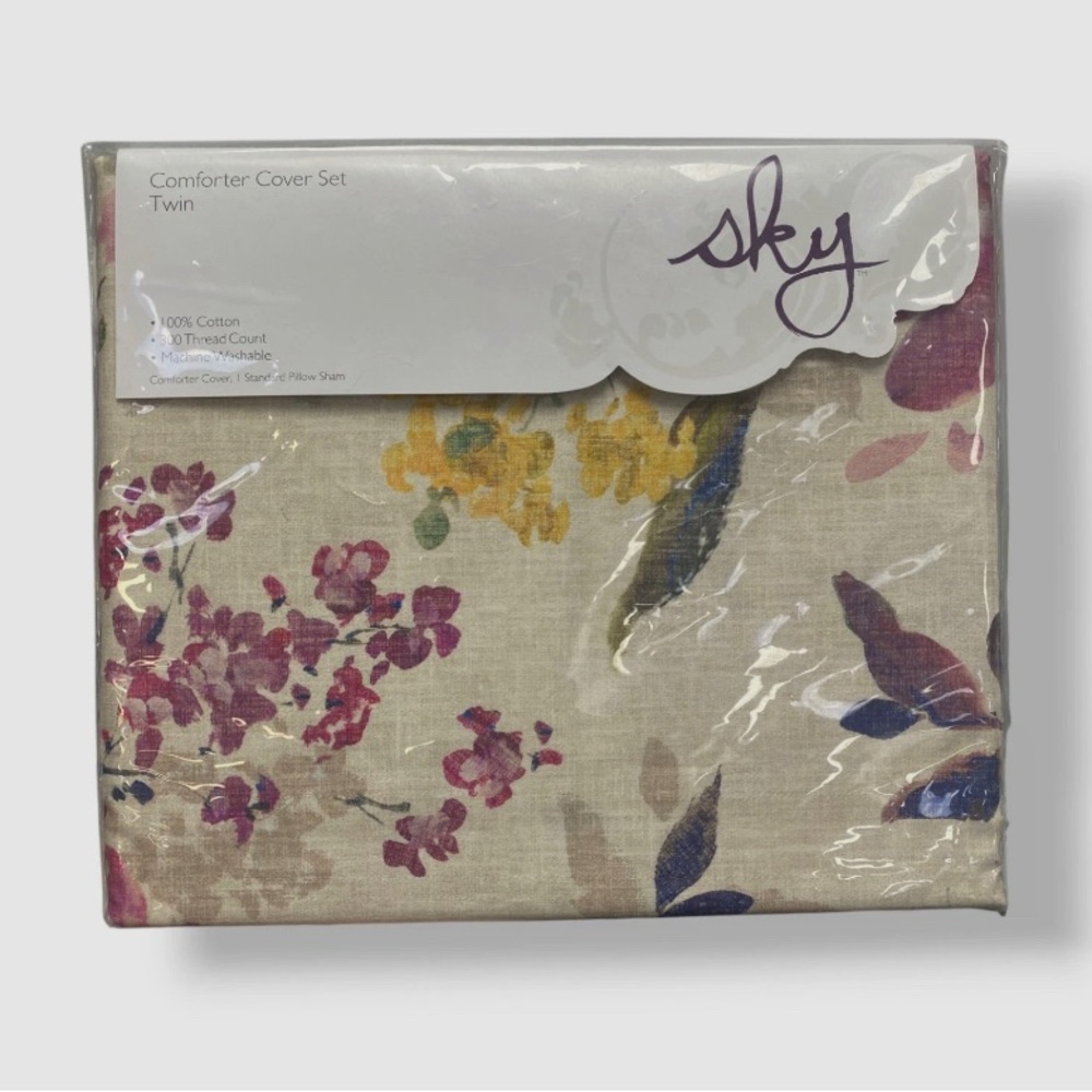 Sky Beige 300 Thread Count Harper Floral Comforter Cover 2pc Set, Twin